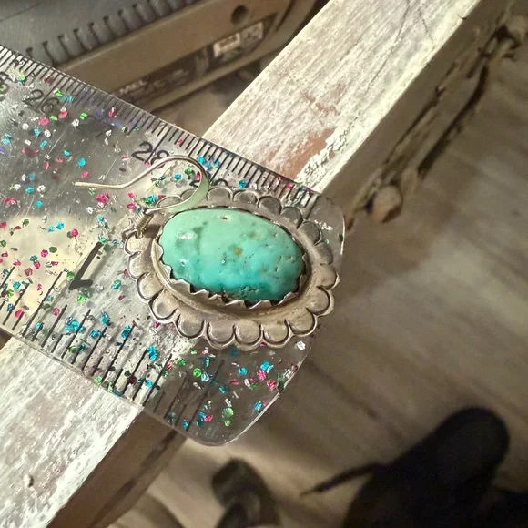 Vintage Native American Sterling Silver/Turquoise Dangle Earrings - Picture 3 of 5